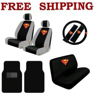 New Superman Classic Logo Car Seat Covers Steering Wheel Cover Floor Mats Set