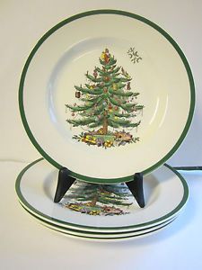 4X Spode Christmas Tree Dinner Plates Made in England