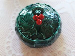 Vintage Holly Berry Lefton Christmas Bowl with Lid Candy Dish