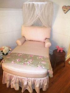 Chaise Lounge Fainting Couch Pink White Stripe Shabby Chic Beach Cottage