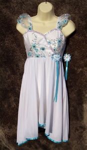 Curtain Call Bluebell White Blue Lyrical Dress Dance Costume 2 Child Medium