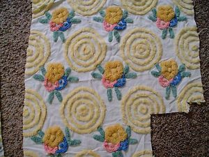 Vintage Chenille Bedspread Fabric Chenille Flowers