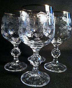 Set of 3 Vintage Cut Crystal Wine Glass Liquor Spirits Glasses Gold Rim Elegant