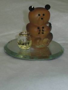 Vintage Glass Baron Crystal Amber Glass Teddy Bear Figurine w Honey Jar