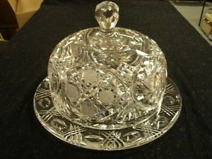 Incredible Very Large Heavy Cut Glass Crystal Covered Cheese Serving Dome Dish