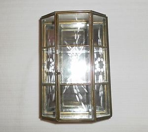 Vintage Brass Etched Glass Mini Curio Cabinet Mirror Back Display Case Shelves