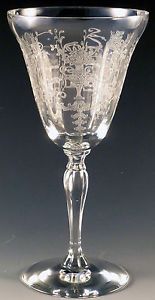 Fostoria Florentine Crystal Water Goblet Vtg Stemware Etched Elegant Glass Urn