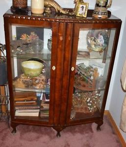 Antique Cherry Wood Curio Display Cabinet Made in England