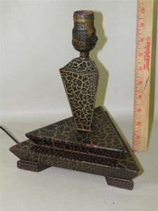 Antique Art Deco Triangle Crackle Painted Wood Table Desk Lamp