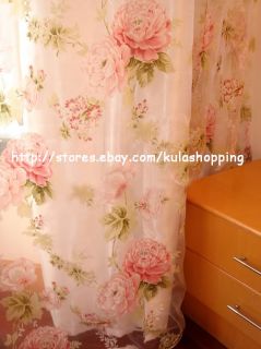 180182628 2 Pcs Charming Country Style Pink Flower Sheer Voile  