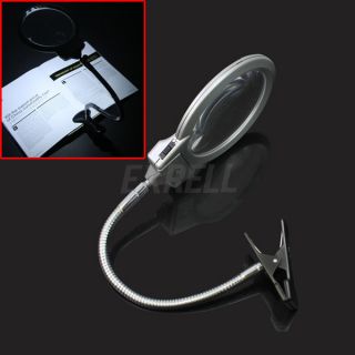 Hot LED Illuminated Light Glass Lens Magnifying Desk Table Lamp with Clip Silver