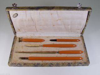 Lovely French Art Deco 5 Pieces Celluloid Desk Writing Set