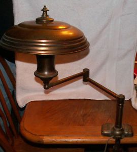 Vintage Antique Workshop Table Desk Brass Lamp Light