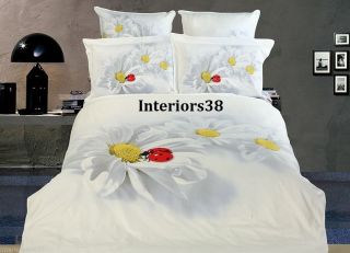 4pc Twin Daisy Flower Red Lady Bug Duvet Cover Egyptian Cotton Bedding Dorm Chic
