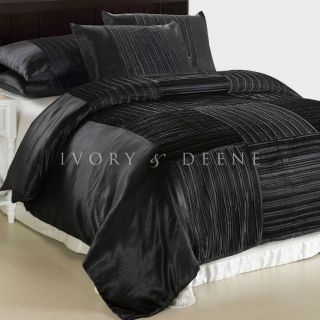 Luxury Soft Silk Feel Black Pleated Satin King Size DOONA Duvet Quilt Cover Set