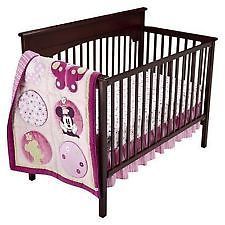 Mod Minnie Mickey Mouse 3 Piece Baby Girl Nursery Crib Bedding Set Pink Disney