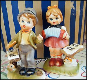Vintage Retro Kitsch Figurines Ornaments Musical Pair Girl Boy