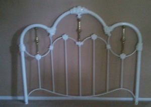 Full Size White Metal Bed Flower Design Headboard and Footboard and Frame