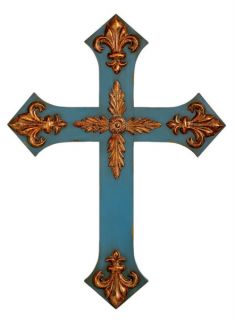 Blue Wall Decor Cross Gold Embossing Wood Iron Ssed Blu