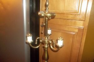 Vintage Antique Brass Candelabra Torchiere Floor Standing Lamp 60" Tall