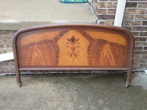 Vintage Antique Faux Woodgrain Metal Bed Frame Full Size Headboard Footboard