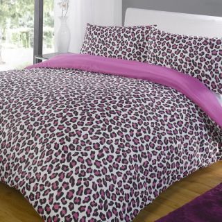 Leopard Pink Black Contemporary Animal Print Duvet Quilt Cover Bedding Set