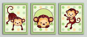 Pop Monkey Print Set Nursery Baby Bedding Wall Decor Mod Pod Dots Jungle Animal