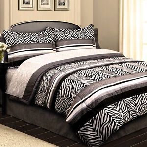 New 8PC King Queen Black and White Zebra Stripe Leopard Print Comforter Sheet