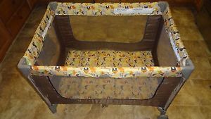 Portable Brown Animal Theme Play Yard Baby Infant Playpen Home Travel Bed Crib