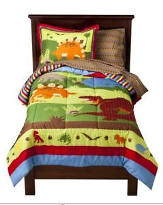 Bright Colored Dinosaurs Boys Twin Comforter Set 5 Piece Bed in A Bag