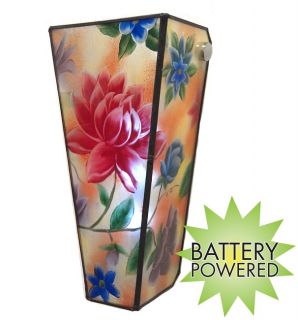Exciting Lighting Battery Powered LED Painted Glass Rose Pillar Wall Sconce