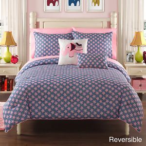 Beautiful Pink Purple Blue Elephant Bed in Bag Comforter Set Girls Twin Full
