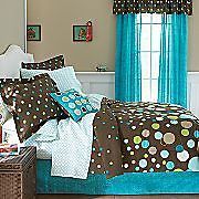 6 8PC Blue Brown Polka Dots Comforter Sheets Dorm Teen Girls Kids Bed Room Set
