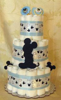 3 Tier Diaper Cake Blue Walt Disney Mickey Mouse Baby Shower Centerpiece Boy