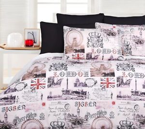 Old London Quilt DOONA Duvet Cover Set Bedding Big Ben British Union Jack UK Eye