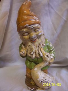 Vintage Plaster Chalk Garden Elf Gnome with GOOSE Statue So Sweet