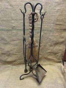Vintage Hand Forged Iron Fireplace Tools Antique Old Mantels Architectural 8338