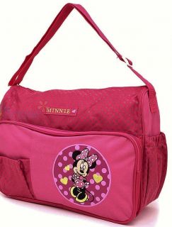 Disney Minnie Mouse Baby Girls 3pc Bright Pink Dots Diaper Bag Changing Pad New
