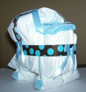 Bassinet Diaper Cake Baby Shower Gift Brown Blue Dots