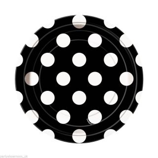 8 Black White Polka Dot Spot Style Party Small 7" Disposable Paper Plates