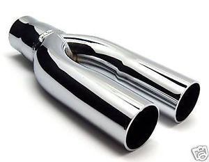 Exhaust Tip Chrome Plated DUAL OUTLET PENCIL 2IN Inch Inlet 2 1 4 outlets 11 L