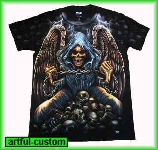 Reaper All Over Evil Skull Goth Spiral Rock Halloween Tattoo T Shirt M L XL