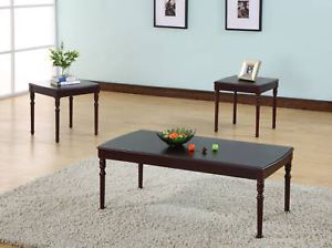3pc Cherry Finish Wood Coffee Table 2 End Tables