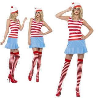 Ladies Girls Wenda Cutie Wheres Wally Fancy Dress Outfit Dress Hat Glasses