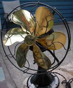 Antique Emerson Oscillating Electric Fan with Six Brass Blades Excellent