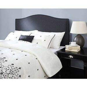 New Black Charcoal Linen Full Queen Headboard w Nailheads Bedroom Furniture