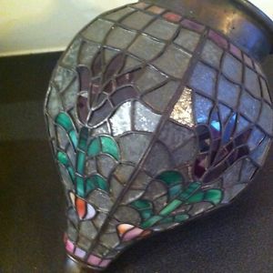 Tiffany Era Leaded Stained Glass Hanging Ceiling Light Lamp Lantern Shade Jar