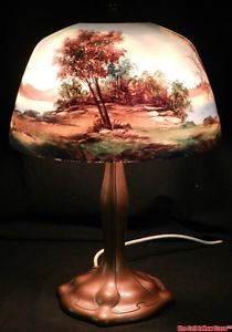 Vintage Signed Moe Bridges Reverse Painted Glass Shade Table Lamp Light 171