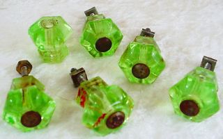 6pc Lot Original Vintage Green Depression Glass Drawer Pulls Cabinet Knobs