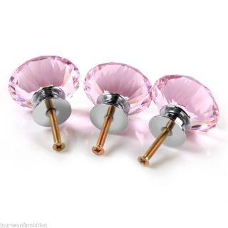 5 x Pink Crystal Glass Door Knobs Drawer Cabinet Furniture Kitchen Pull Handle